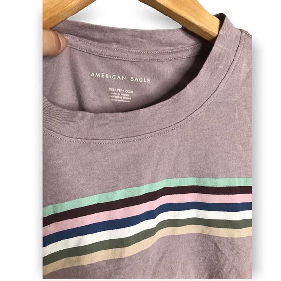 American Eagle | Purple Cropped Long Sleeve Top Colorful Stripes on front - Picture 6 of 8